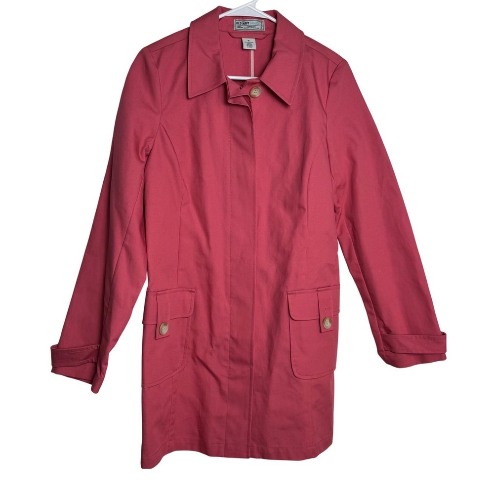 Old Navy Womens Coral Pink Cotton Trench Coat Jacket Vintage Size Medium‎ Y2K